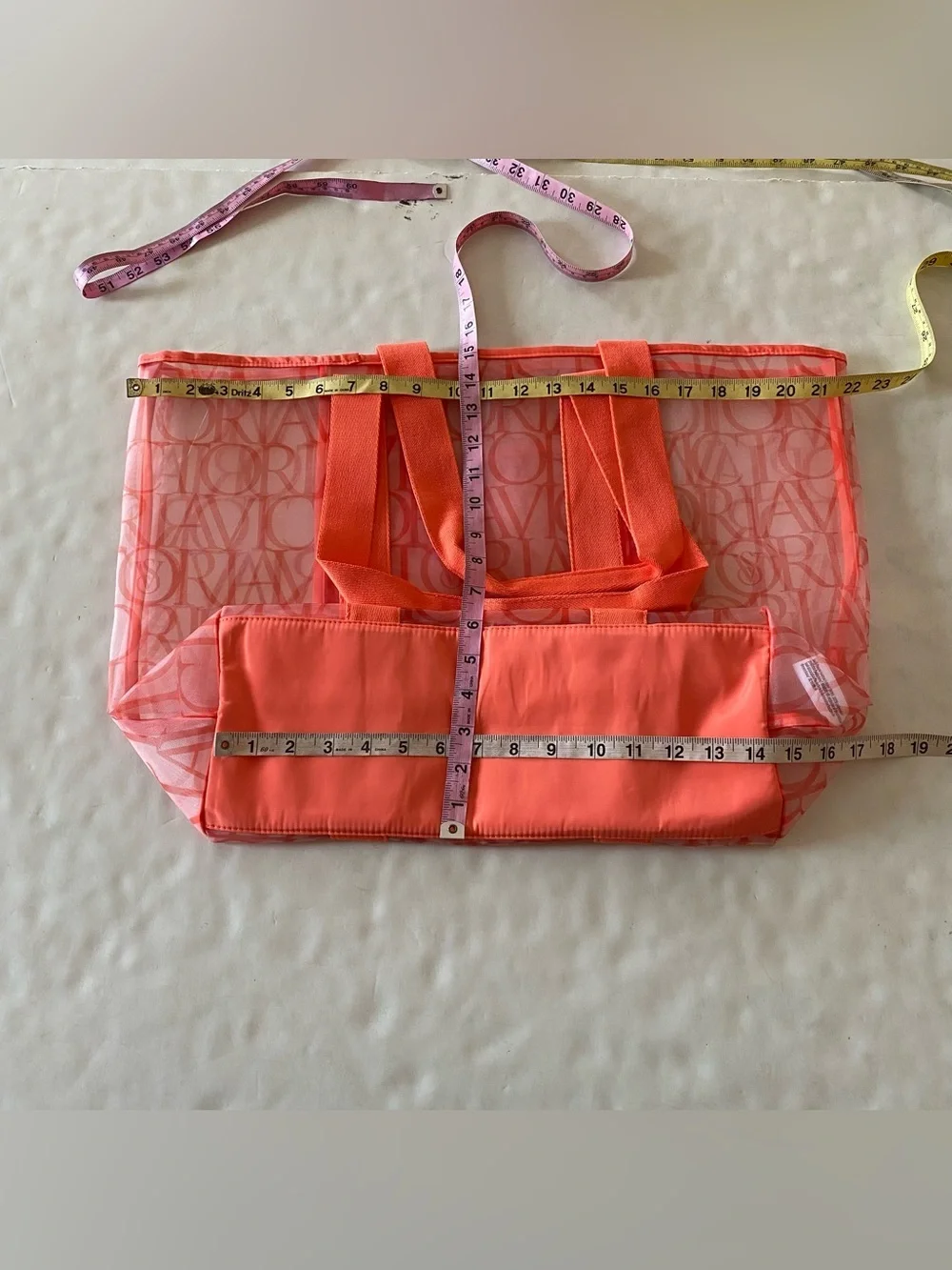 Victorias Secret Mesh Carry All Tote Bag New NWT Orange Sheer Logo Victoria’s